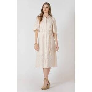 NEW DEX CLOTHING embroidered shirt dress in ecru
